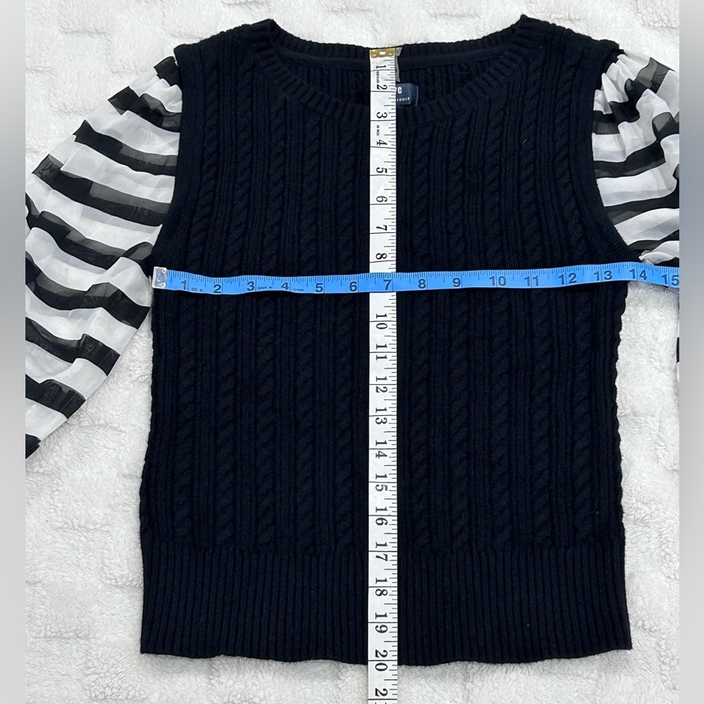Maeve by Anthropologie Black and White Striped Sleeve sweater Top XSP - Picture 6 of 10